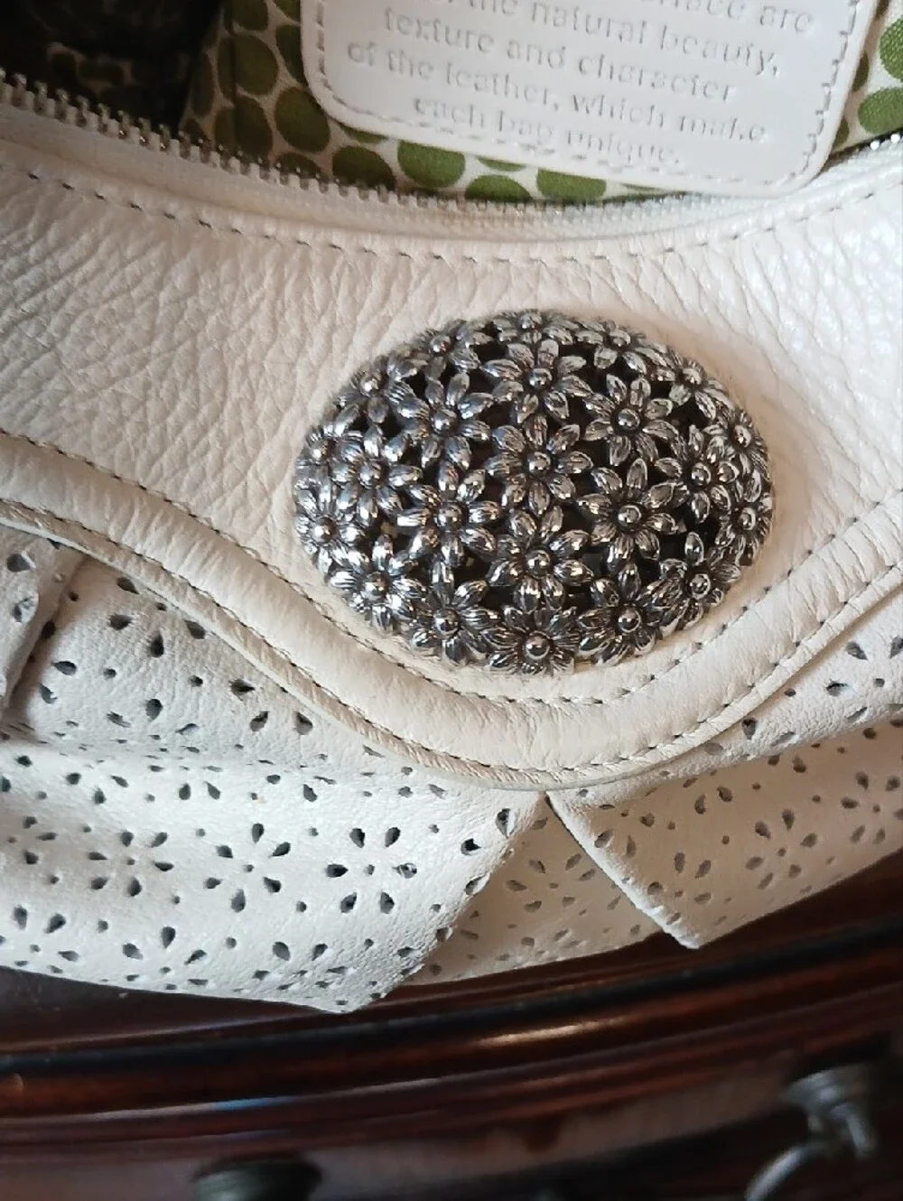 Brighton Cream Laser-Cut Hobo with Jeweled Oval Accent